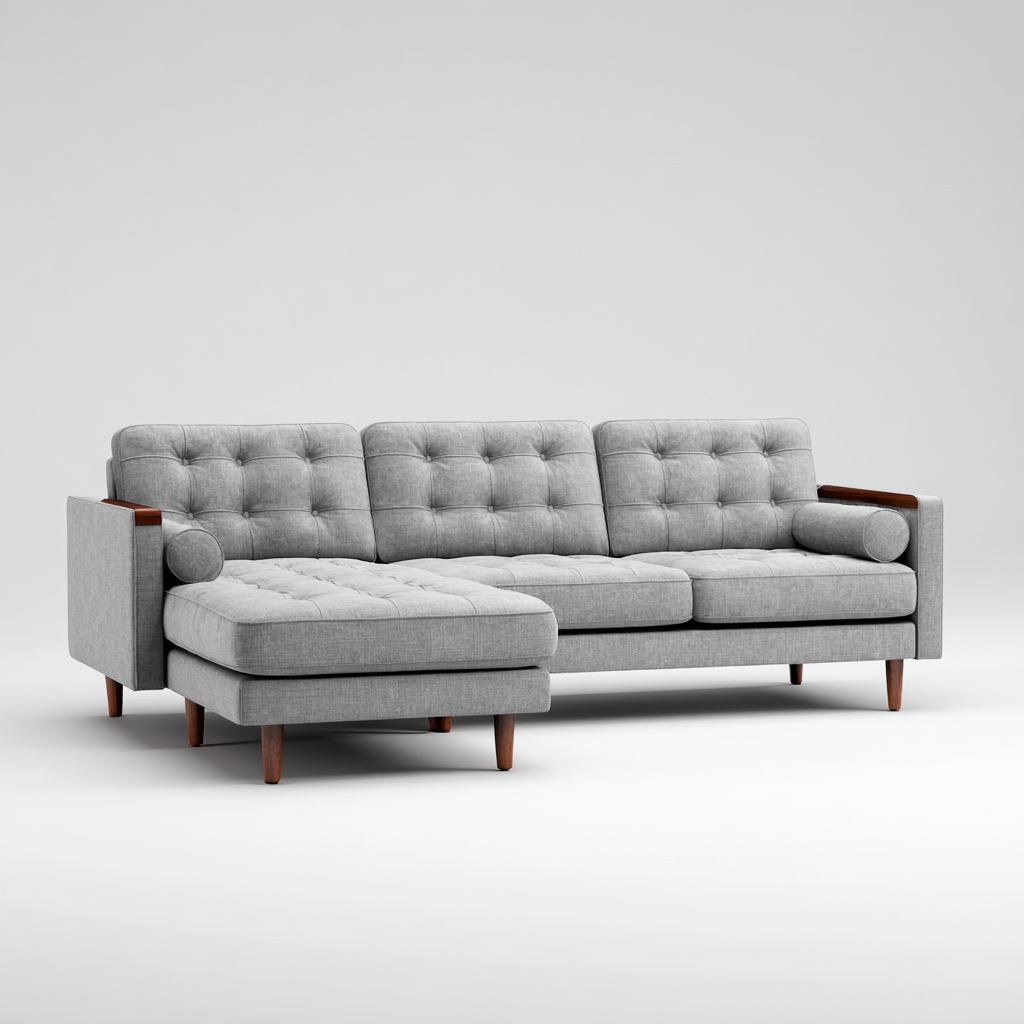 Divano angolare tessuto grigio chiaro 270x170x85 cm - gambe in legno - design scandinavo-Comfyify