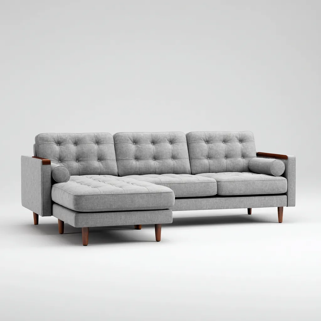 Divano angolare tessuto grigio chiaro 270x170x85 cm - gambe in legno - design scandinavo-Comfyify