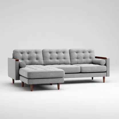 Divano angolare tessuto grigio chiaro 270x170x85 cm - gambe in legno - design scandinavo-Comfyify