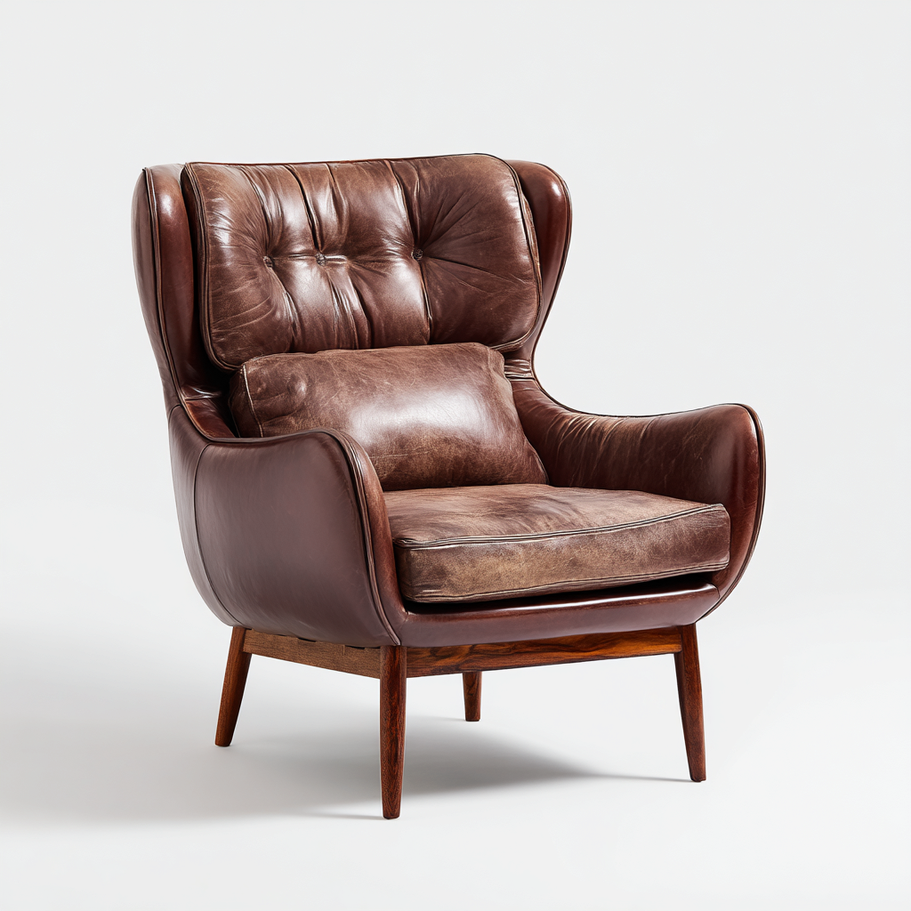 Poltrona in pelle marrone 92x88x104 cm - stile vintage con base in legno - design ergonomico-Comfyify