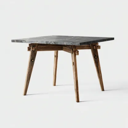 Tavolo da giardino quadrato con piano in marmo e gambe in legno 90x90x75 cm - grigio-legno naturale - design moderno - per esterni-Comfyify