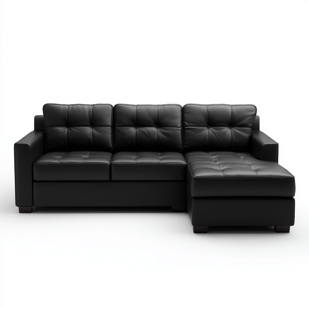 Divano angolare in pelle trapuntata 270x180x85 cm - nero - stile moderno-Comfyify