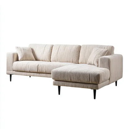 Divano angolare in tessuto a coste 275x180x85 cm - beige - stile moderno-Comfyify