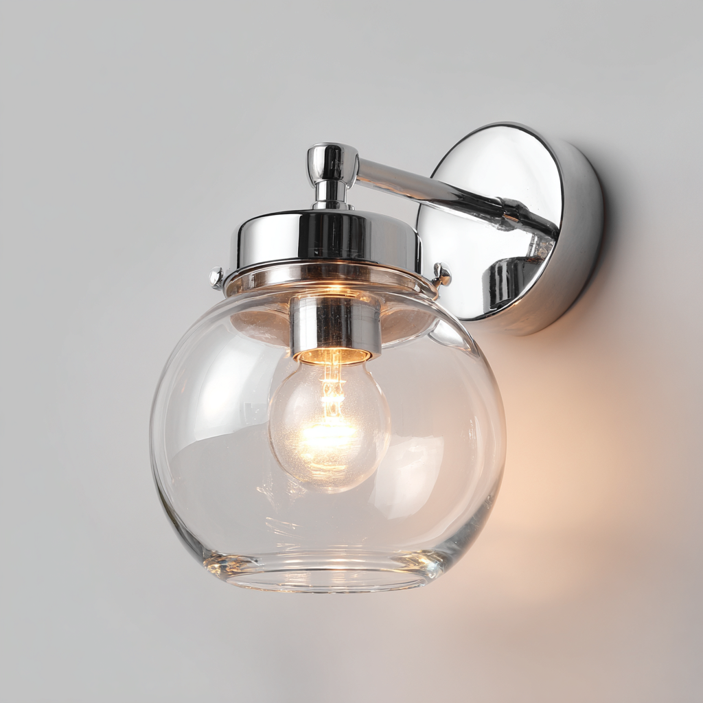 Applique da parete in vetro e metallo cromato 16x20x25 cm - trasparente-argento - design moderno-minimalista-Comfyify