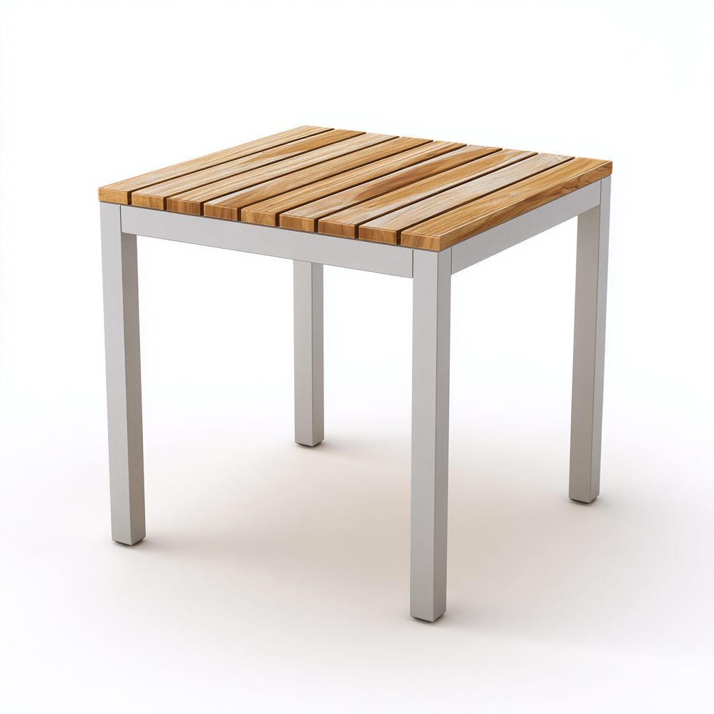 Tavolo da giardino quadrato in alluminio e legno di teak 80x80x72 cm - naturale-bianco - design moderno - per esterni-Comfyify