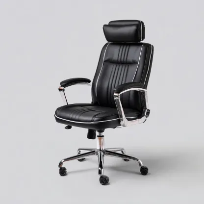 Sedia da ufficio in pelle sintetica - nera - con poggiatesta - base in metallo cromato - design ergonomico moderno-Comfyify