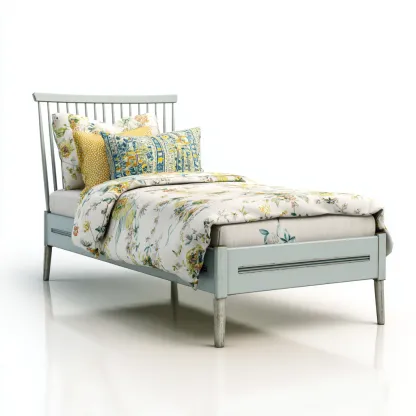 Letto singolo - legno massello - 200x100x95 cm - azzurro chiaro - design vintage romantico-Comfyify