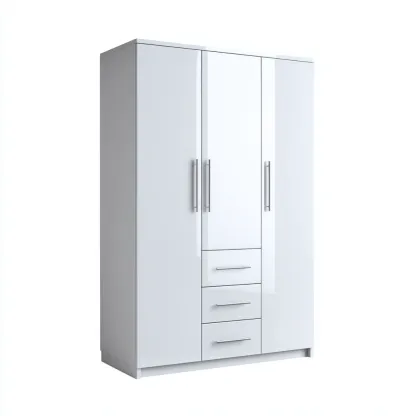 Armadio guardaroba in legno MDF 150x60x200 cm - bianco lucido - design moderno-Comfyify
