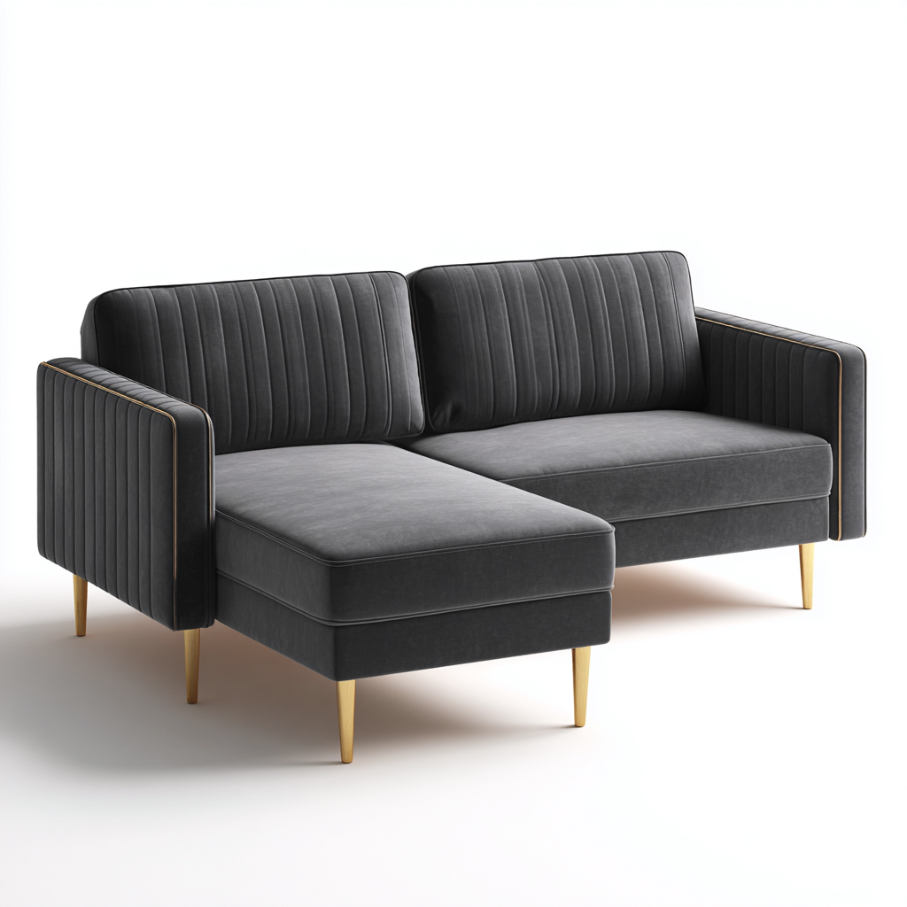 Divano angolare velluto grigio scuro 250x160x85 cm - gambe dorate - design moderno-Comfyify