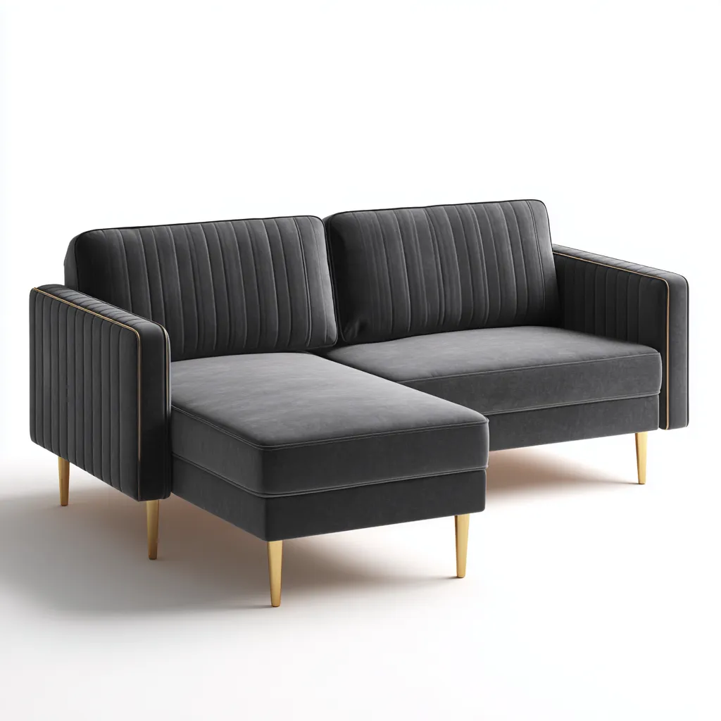 Divano angolare velluto grigio scuro 250x160x85 cm - gambe dorate - design moderno-Comfyify