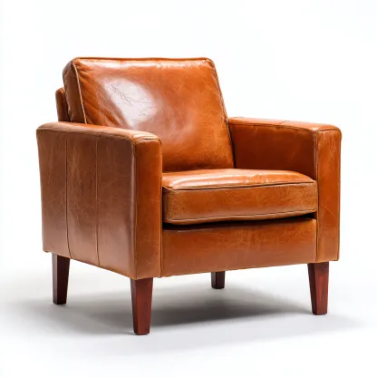 Poltrona in pelle marrone 90x85x88 cm - gambe in legno - stile moderno-Comfyify