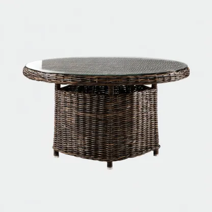 Tavolo da giardino rotondo in rattan con piano in vetro 120x120x75 cm - marrone scuro - design elegante resistente all'esterno-Comfyify