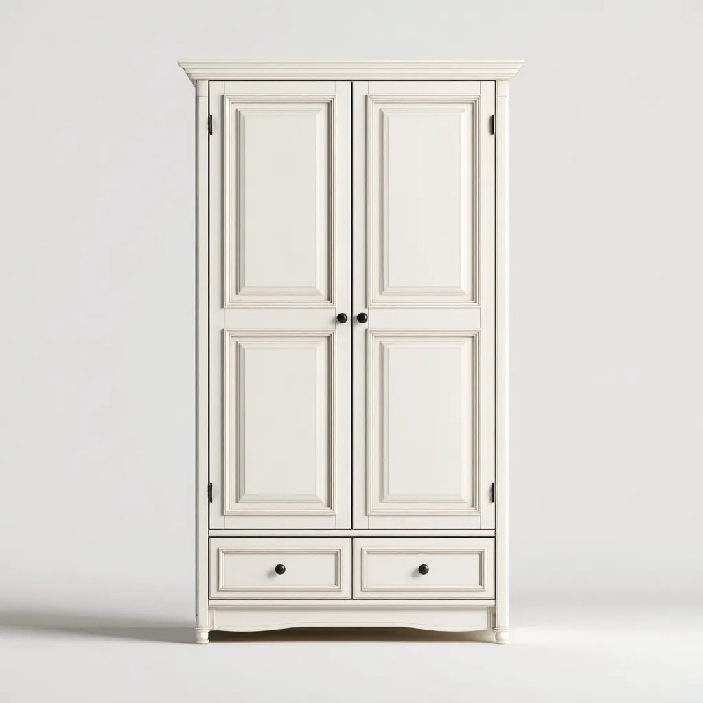 Armadio in legno con ante e cassetti 100x55x190 cm - bianco - stile classico-Comfyify