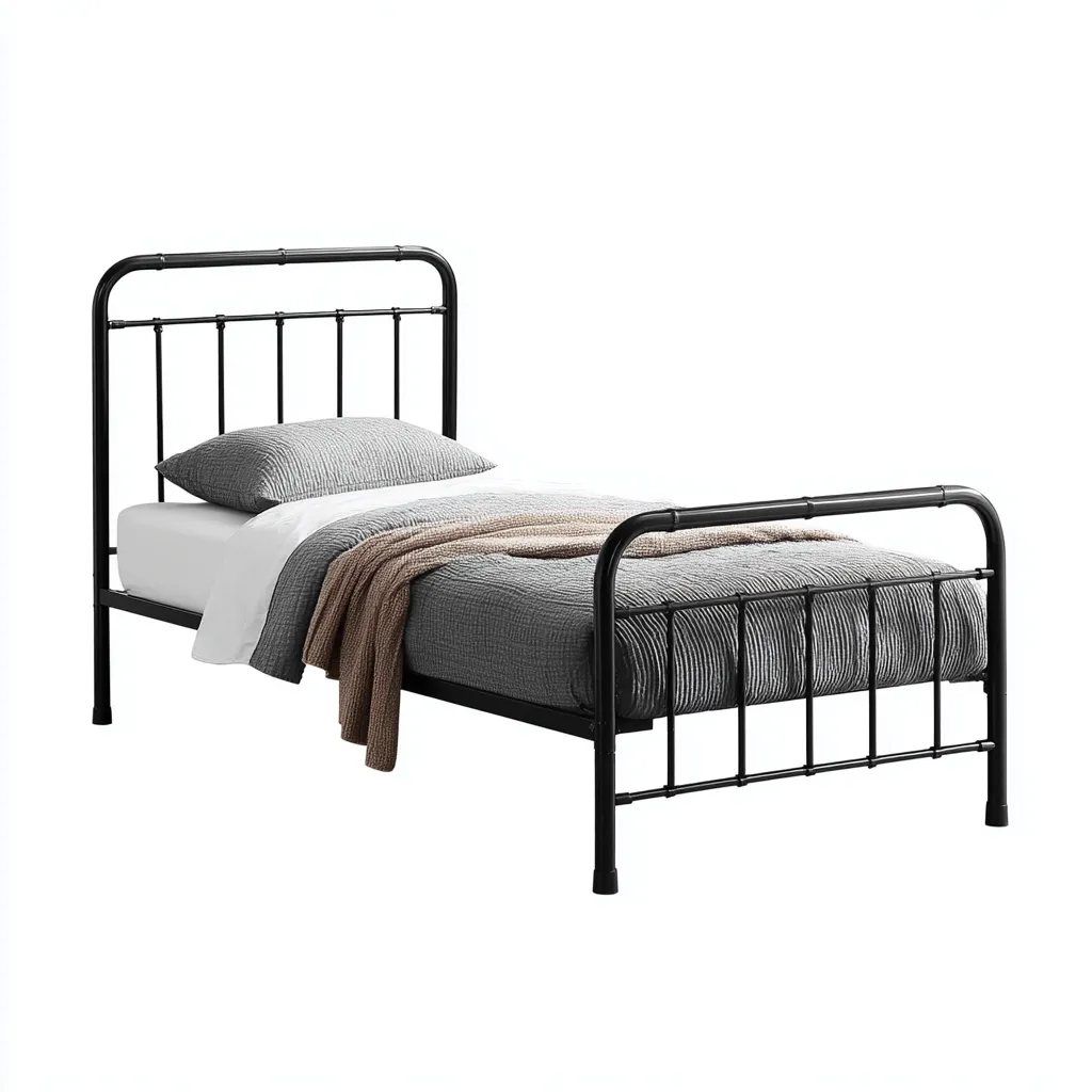 Letto singolo in metallo 200x100x95 cm - nero - struttura classica con testiera e pediera - stile industriale-Comfyify