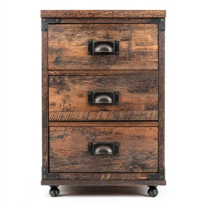Mobile da ufficio legno 46x42x78 cm - marrone - con ruote - stile industriale vintage-Comfyify