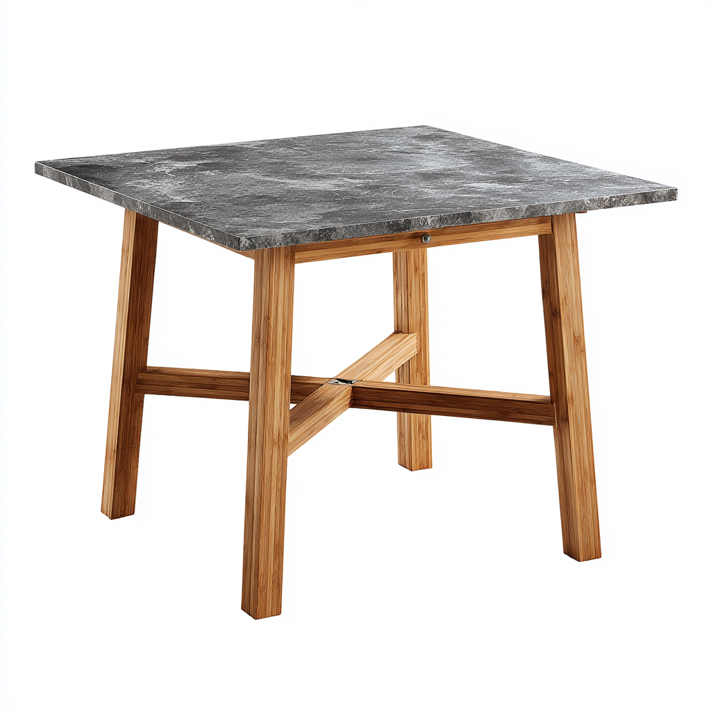 Tavolo da giardino quadrato con piano effetto marmo e gambe in legno 80x80x76 cm - grigio-marrone - stile contemporaneo naturale-Comfyify