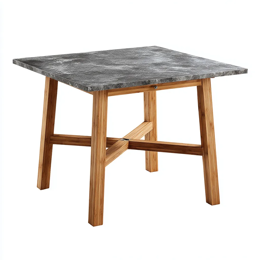Tavolo da giardino quadrato con piano effetto marmo e gambe in legno 80x80x76 cm - grigio-marrone - stile contemporaneo naturale-Comfyify