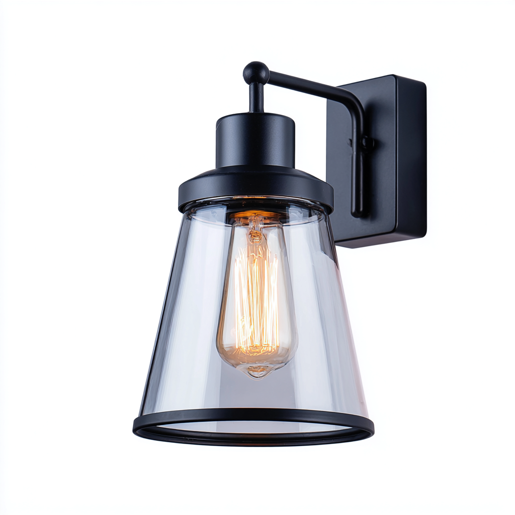 Applique da parete metallo e vetro - 18x20x28 cm - nero-trasparente - design industriale-Comfyify