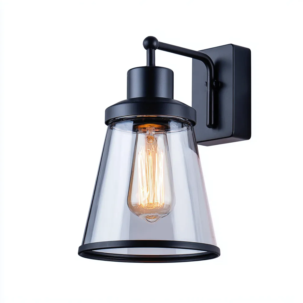 Applique da parete metallo e vetro - 18x20x28 cm - nero-trasparente - design industriale-Comfyify