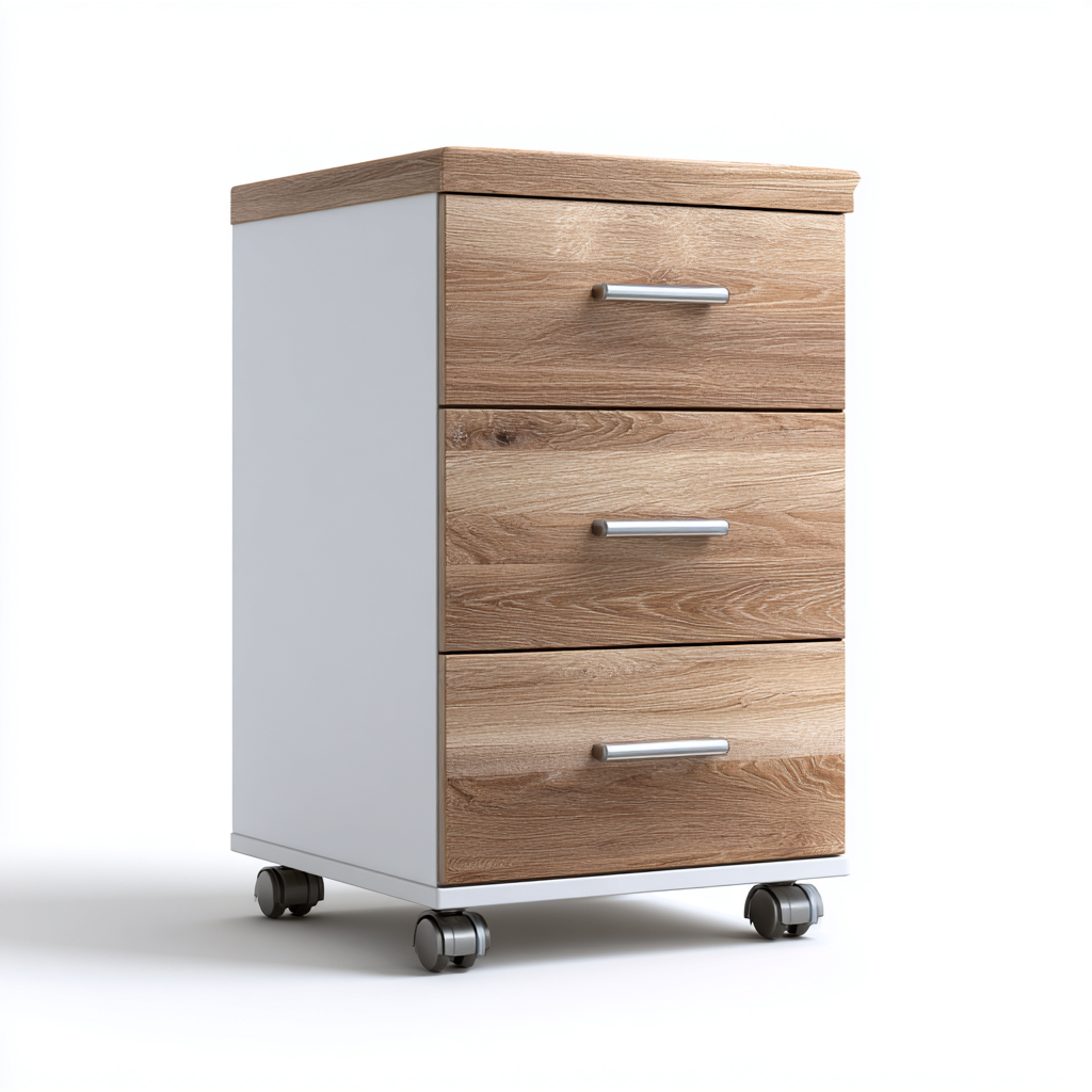 Armadio per ufficio in legno con ruote - 40x45x70 cm - bianco-rovere chiaro - design moderno-Comfyify