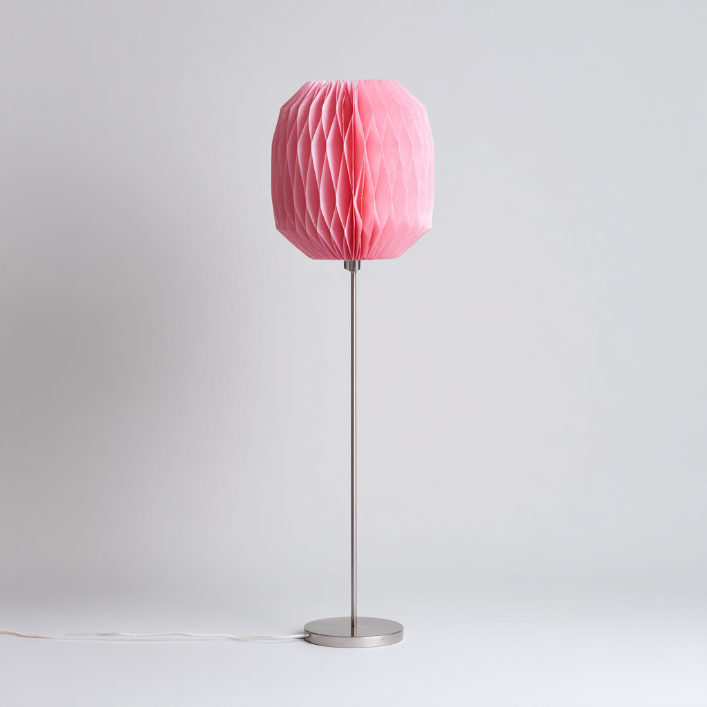 Lampada da terra metallo e carta - 28x28x150 cm - rosa-argento - design contemporaneo-Comfyify