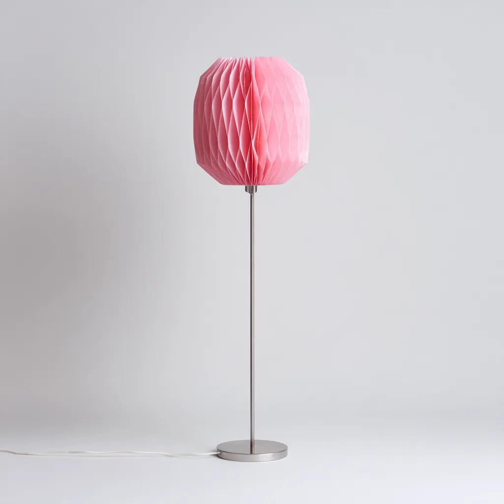 Lampada da terra metallo e carta - 28x28x150 cm - rosa-argento - design contemporaneo-Comfyify