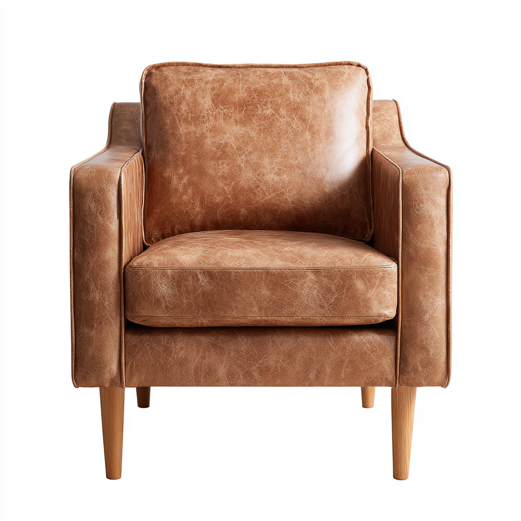 Poltrona in pelle con gambe in legno 80x82x88 cm - marrone chiaro - stile moderno-Comfyify