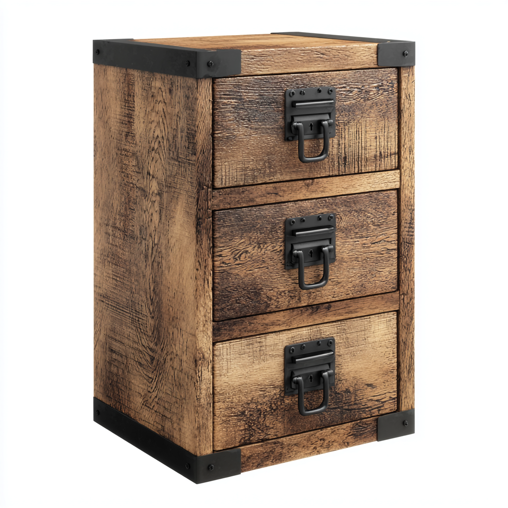 Armadio per ufficio in legno con dettagli metallici - 40x45x70 cm - effetto legno antico-nero - stile industriale-Comfyify