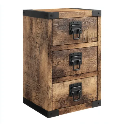 Armadio per ufficio in legno con dettagli metallici - 40x45x70 cm - effetto legno antico-nero - stile industriale-Comfyify