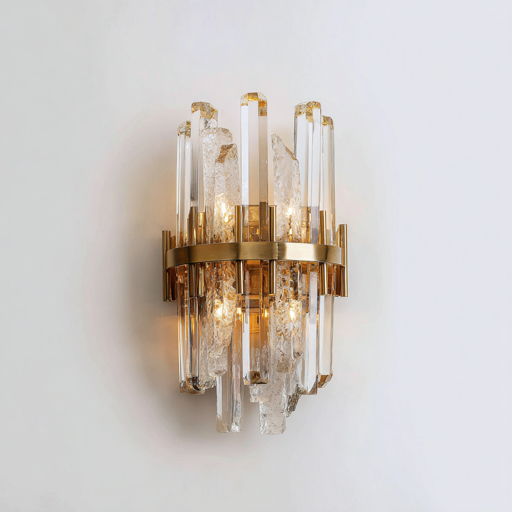 Applique da parete in cristallo e metallo dorato 28x18x42 cm - trasparente-oro - design moderno-lussuoso-Comfyify