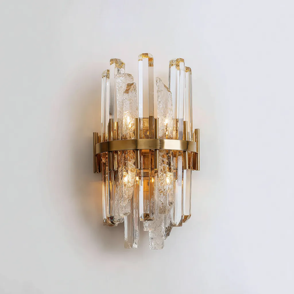 Applique da parete in cristallo e metallo dorato 28x18x42 cm - trasparente-oro - design moderno-lussuoso-Comfyify