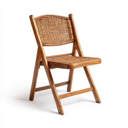 Sedia da giardino pieghevole in legno e rattan intrecciato 45x50x85 cm - marrone naturale - design rustico-Comfyify