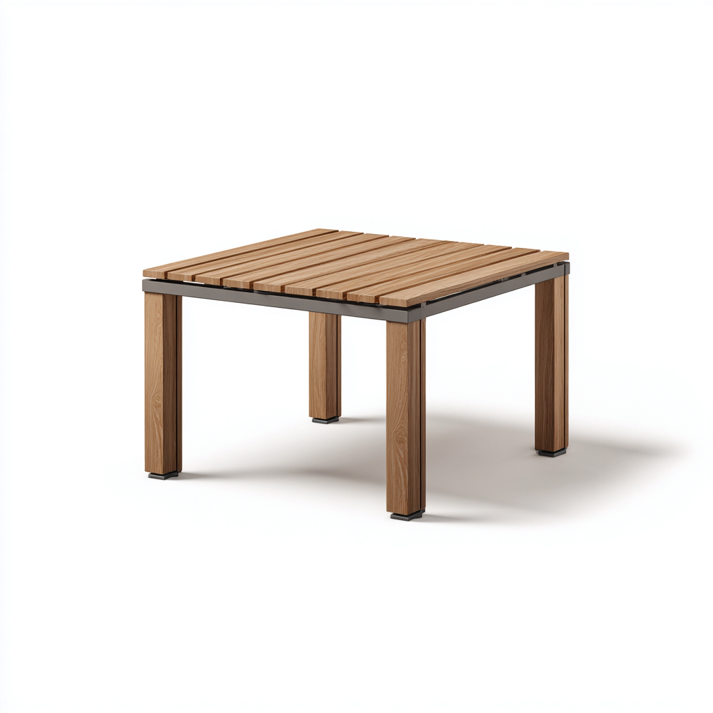 Tavolo da giardino quadrato in alluminio e legno di teak 100x100x45 cm - marrone naturale-nero - design moderno - per esterni-Comfyify