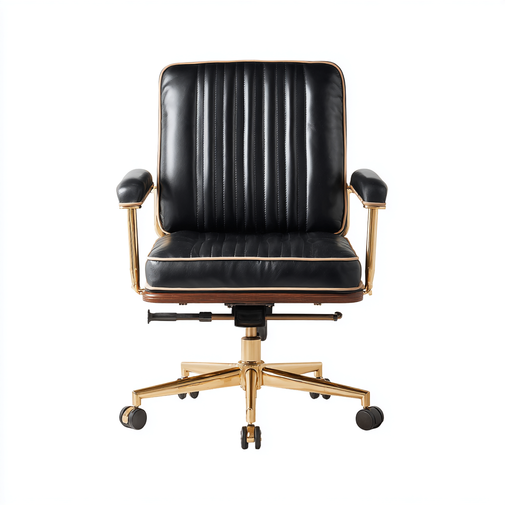 Sedia da ufficio in pelle con struttura dorata e ruote - 70x70x100 cm - nero - design elegante-Comfyify