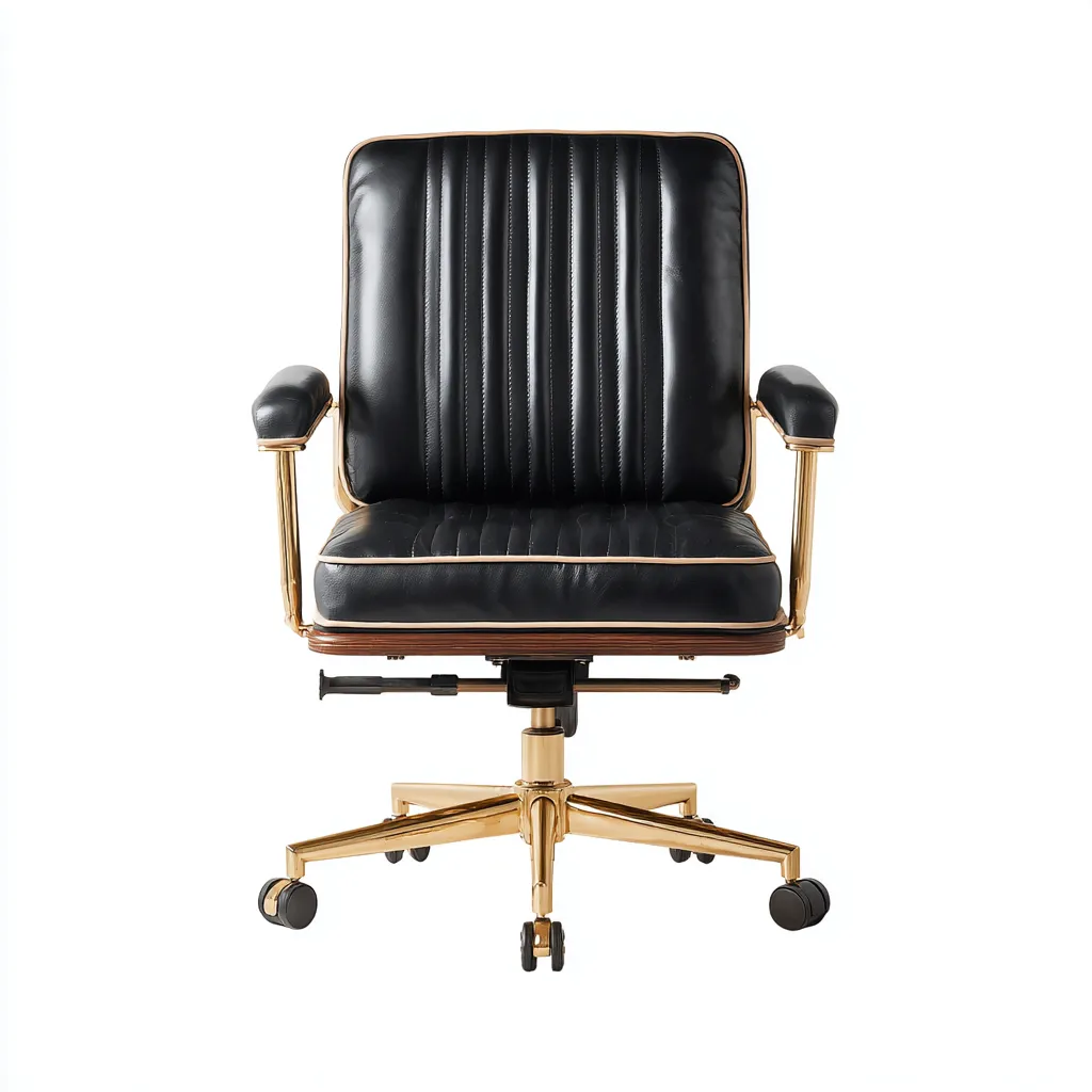 Sedia da ufficio in pelle con struttura dorata e ruote - 70x70x100 cm - nero - design elegante-Comfyify