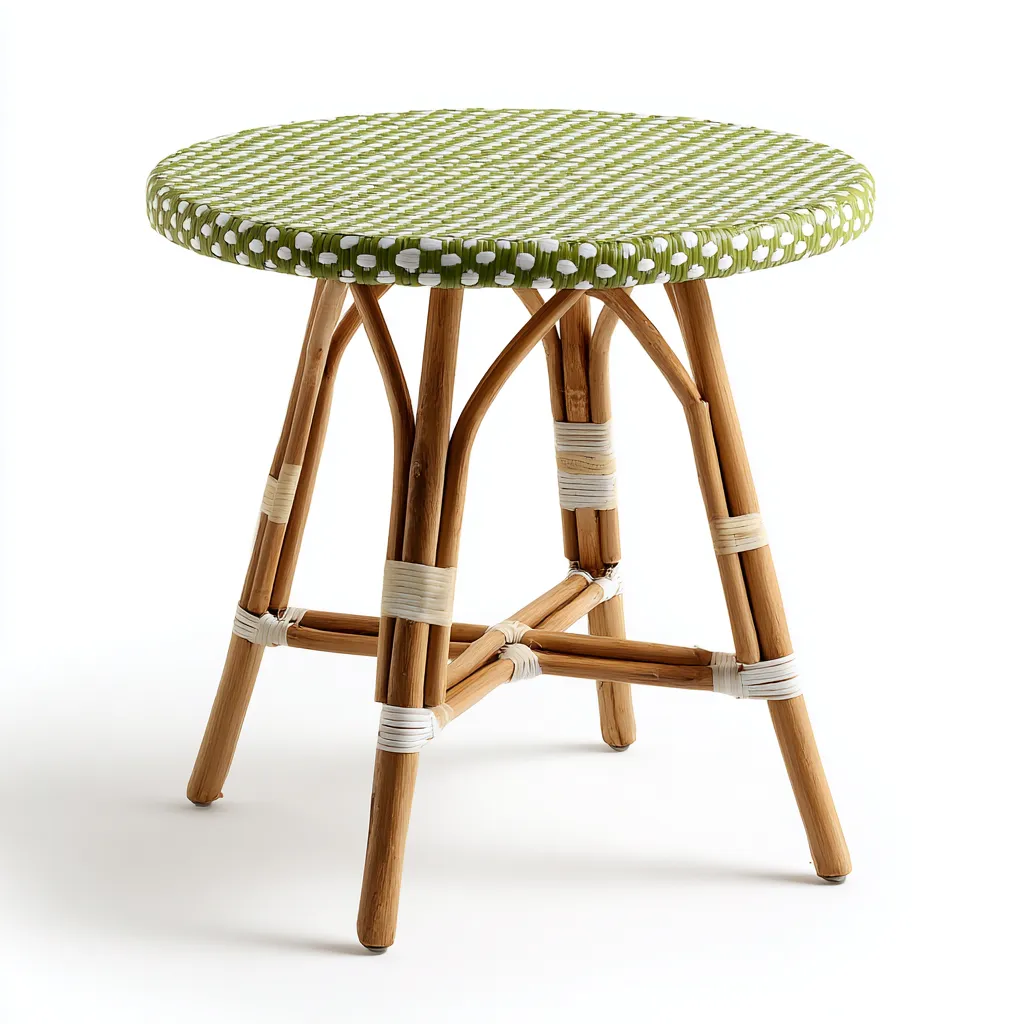 Tavolino da giardino in rattan e resina 60x60x70 cm - verde-bianco-naturale - design francese elegante-Comfyify