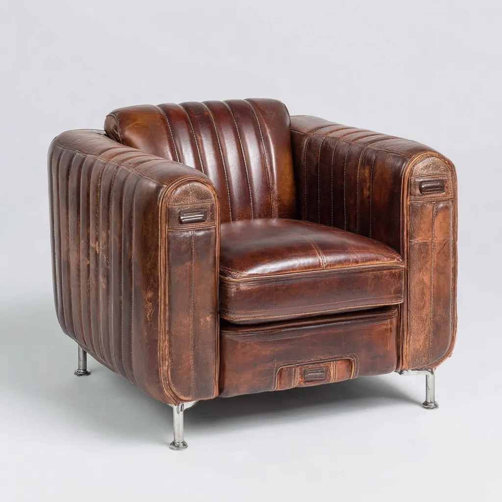 Poltrona in pelle 90x85x80 cm - marrone - stile industriale vintage-Comfyify