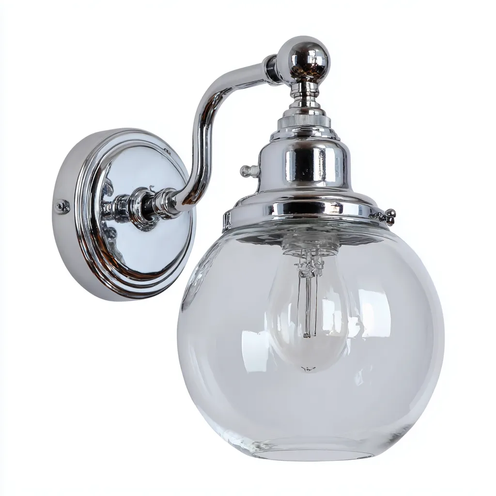 Applique da parete in vetro e metallo cromato 18x22x30 cm - trasparente-argento - design moderno-industriale-Comfyify