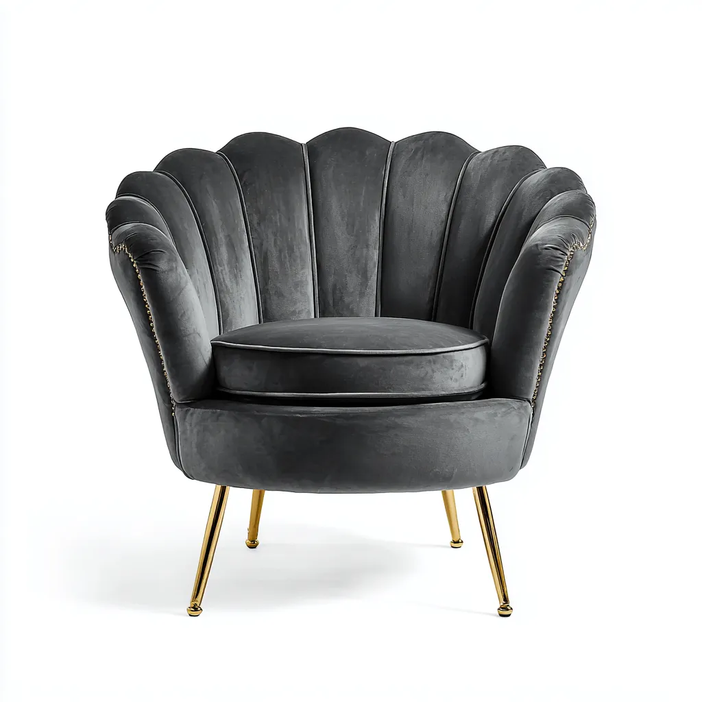 Poltrona velluto grigio scuro 85x80x78 cm - gambe dorate - design a conchiglia-Comfyify