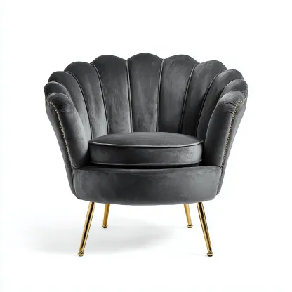 Poltrona velluto grigio scuro 85x80x78 cm - gambe dorate - design a conchiglia-Comfyify