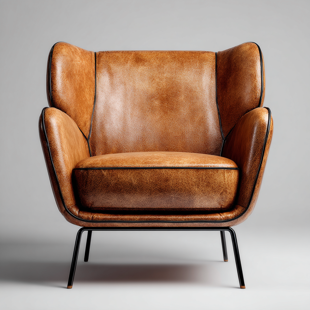 Poltrona in pelle marrone 87x84x92 cm - struttura in metallo nero - design moderno ergonomico-Comfyify