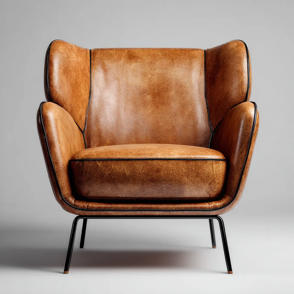 Poltrona in pelle marrone 87x84x92 cm - struttura in metallo nero - design moderno ergonomico-Comfyify