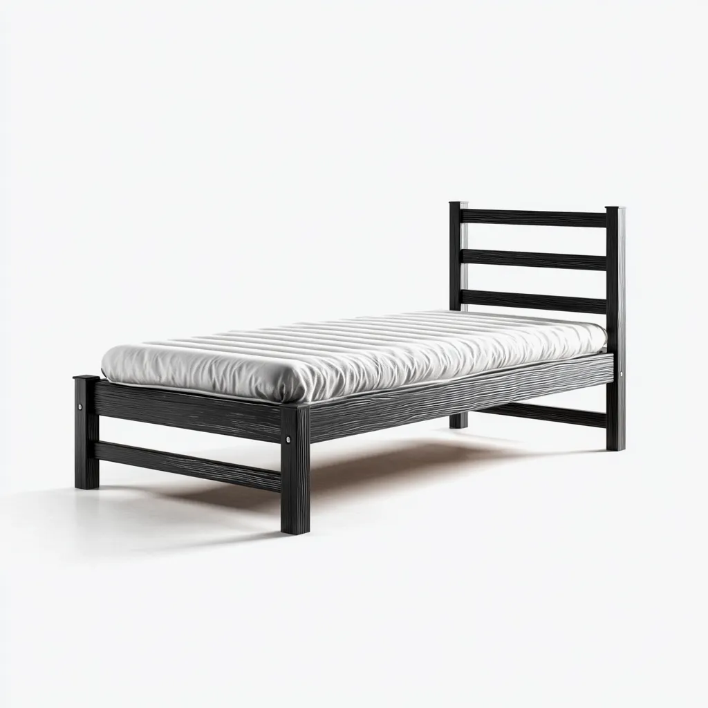 Letto singolo in legno massello 200x90x90 cm - nero - design moderno minimalista-Comfyify