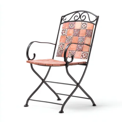 Sedia da giardino in ferro e ceramica 52x55x92 cm - nera-marrone - stile mediterraneo-Comfyify