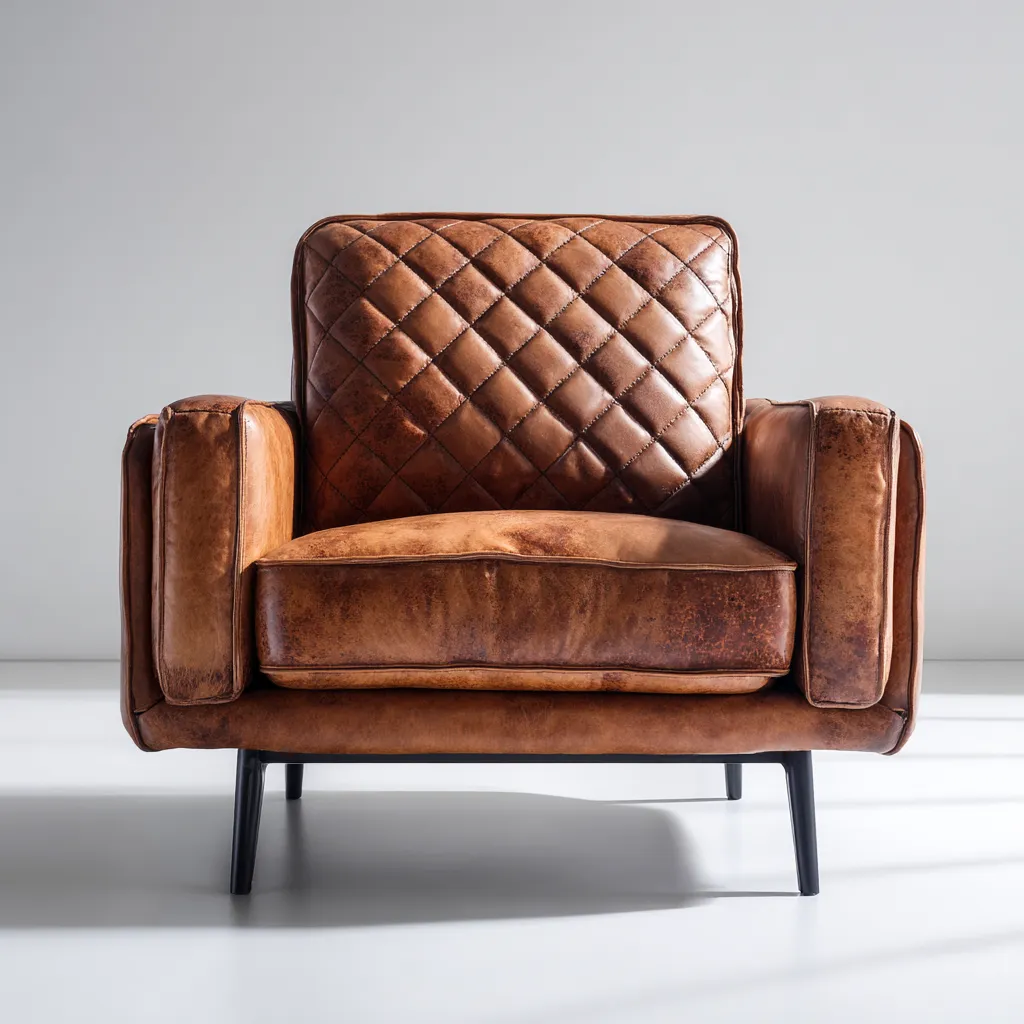 Poltrona in pelle con gambe in metallo 84x88x90 cm - marrone vintage - design industriale-Comfyify