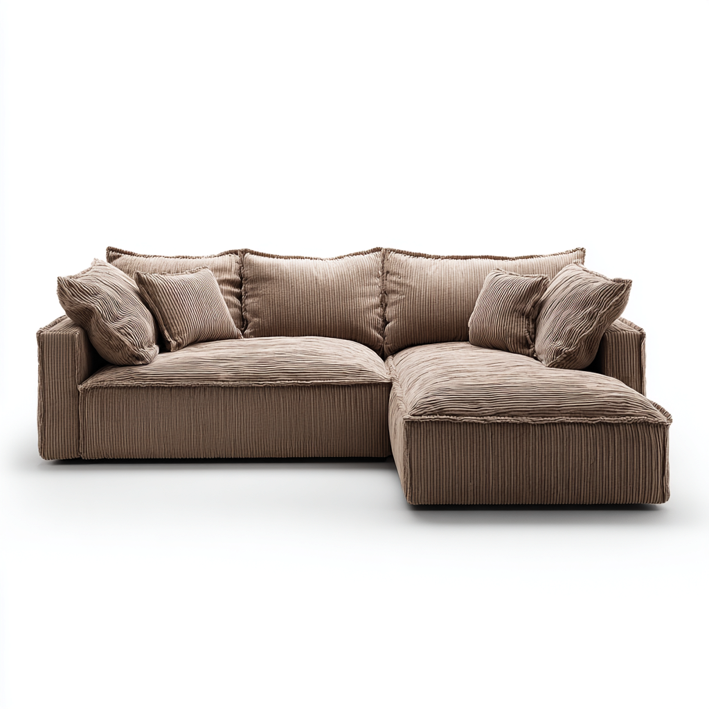 Divano angolare in velluto a coste 290x190x85 cm - marrone - stile contemporaneo-Comfyify