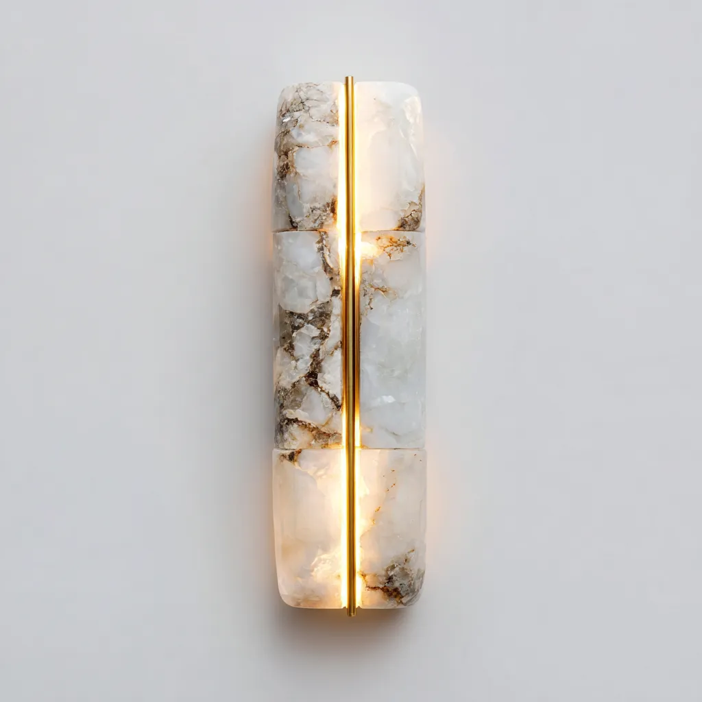 Applique da parete in marmo e metallo dorato 12x8x45 cm - bianco-oro - design moderno-minimalista-Comfyify