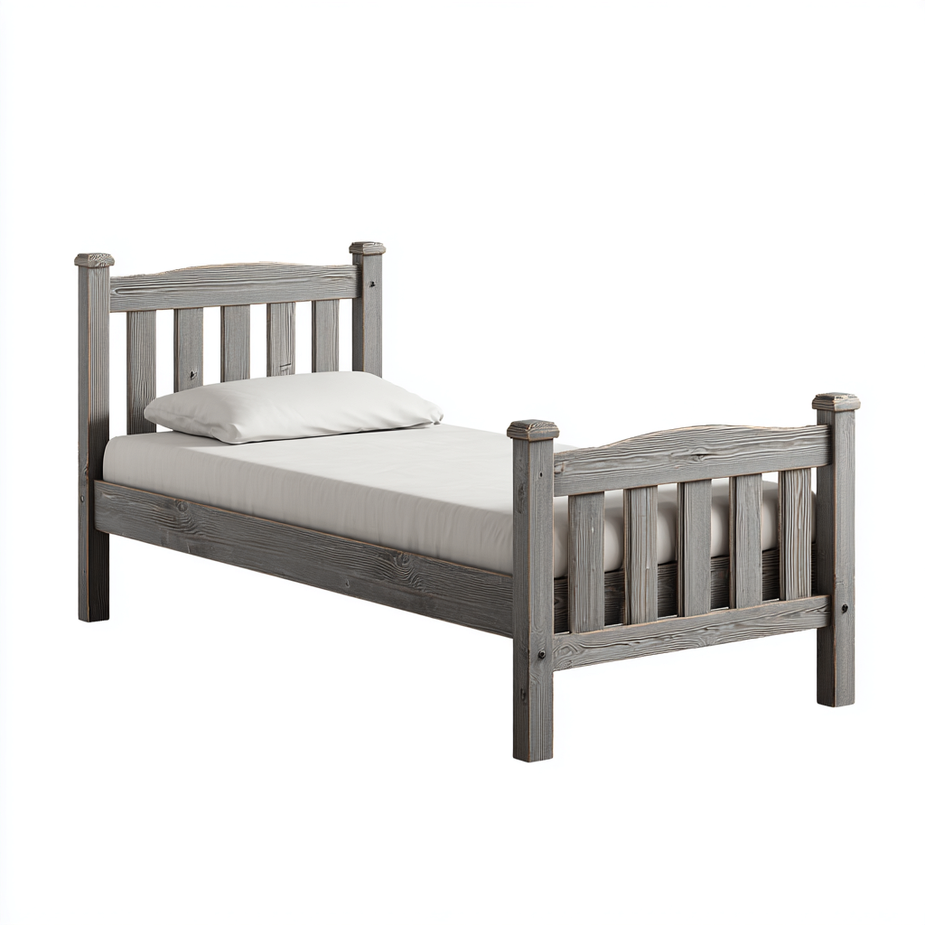 Letto singolo in legno massello 200x100x95 cm - grigio - design rustico classico-Comfyify