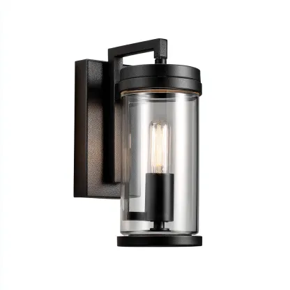 Applique da parete metallo vetro 18x12x28 cm - nero - design moderno industriale-Comfyify