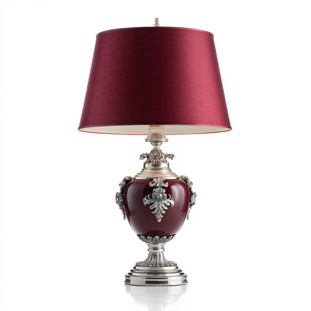 Lampe de table - céramique-métal-tissu - 28x28x55 cm - bordeaux - style classique élégant-Snugure